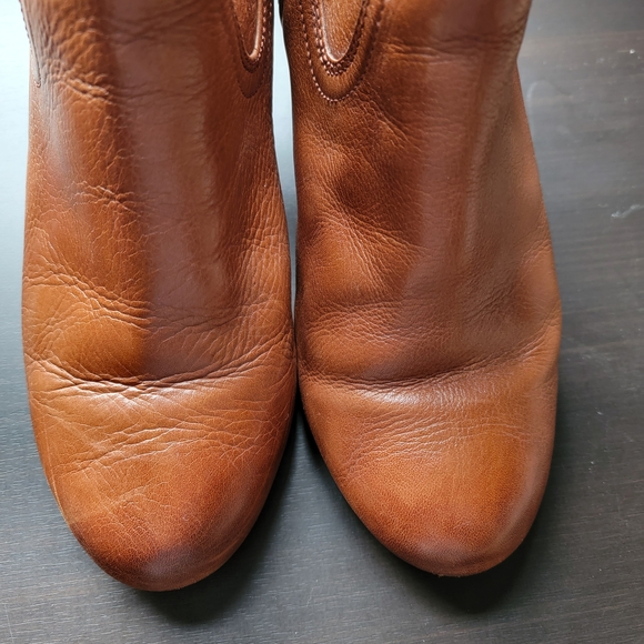 Frye Stella Zip Short Cognac Leather Ankle Booties with Block Heel Sz 8.5 - Picture 12 of 16